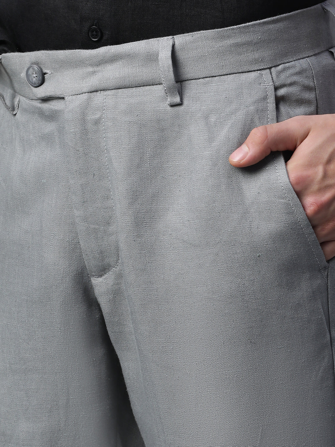 Men's Grey Linen Excel Regular Fit Pant