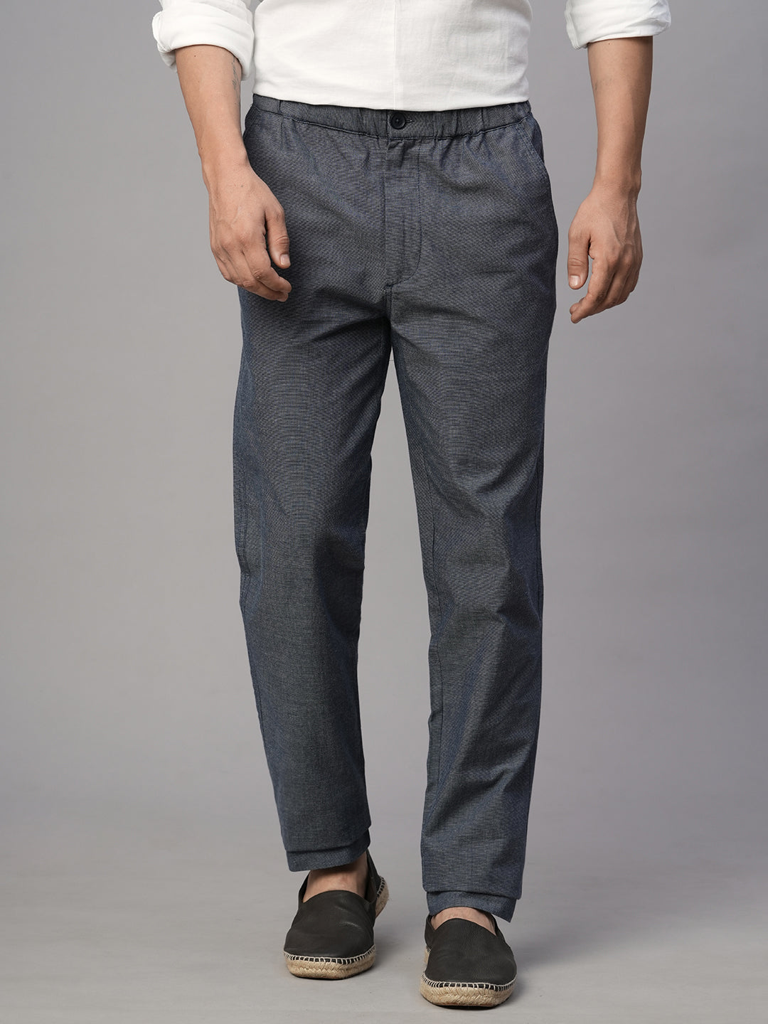 Men's Navy Cotton Regular Fit Pant