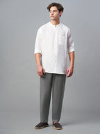Men's Grey 100% Linen Regular Fit Pant