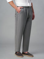 Men's Grey 100% Linen Regular Fit Pant