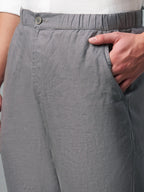 Men's Grey 100% Linen Regular Fit Pant