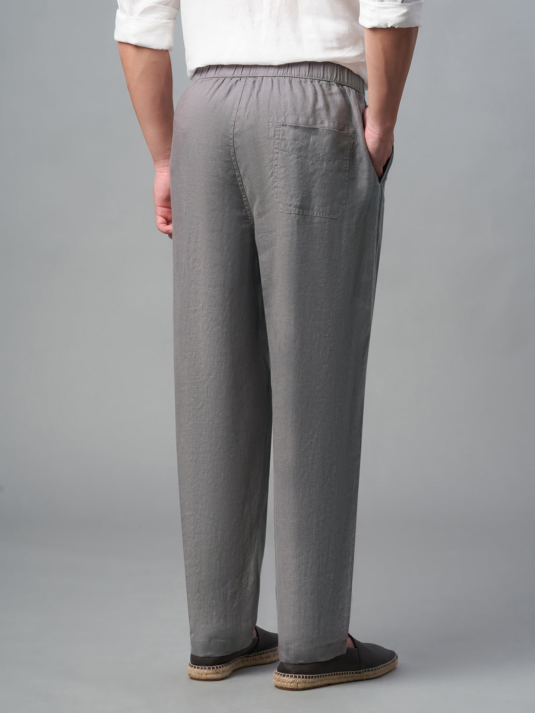Men's Grey 100% Linen Regular Fit Pant