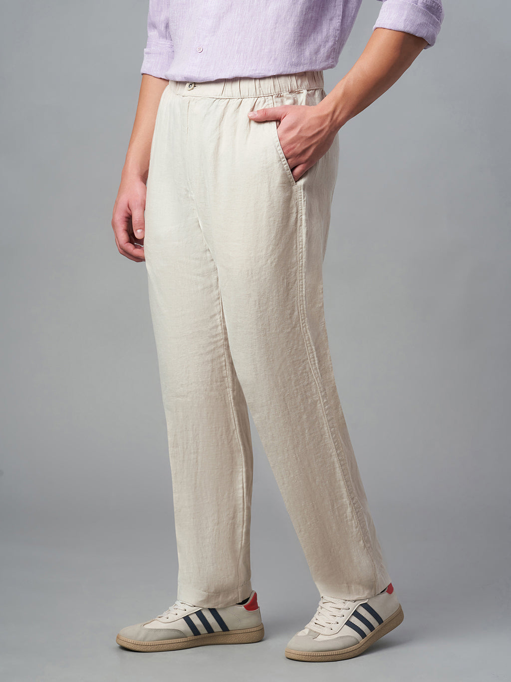Men's Natural 100% Linen Regular Fit Pant