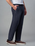 Men's Navy 100% Linen Regular Fit Pant
