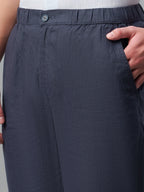 Men's Navy 100% Linen Regular Fit Pant