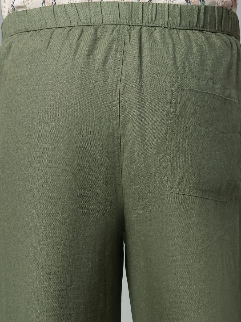 Men's Olive 100% Linen Regular Fit Pant