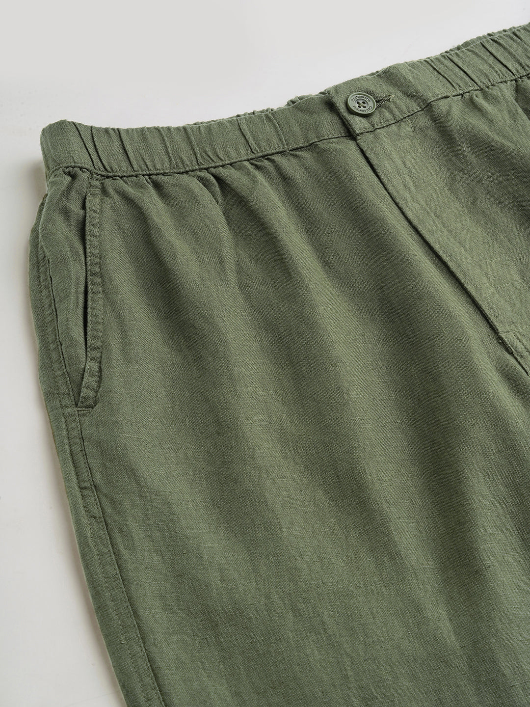 Men's Olive 100% Linen Regular Fit Pant