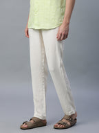 Men's Linen Viscose Regular Fit Pant Cream