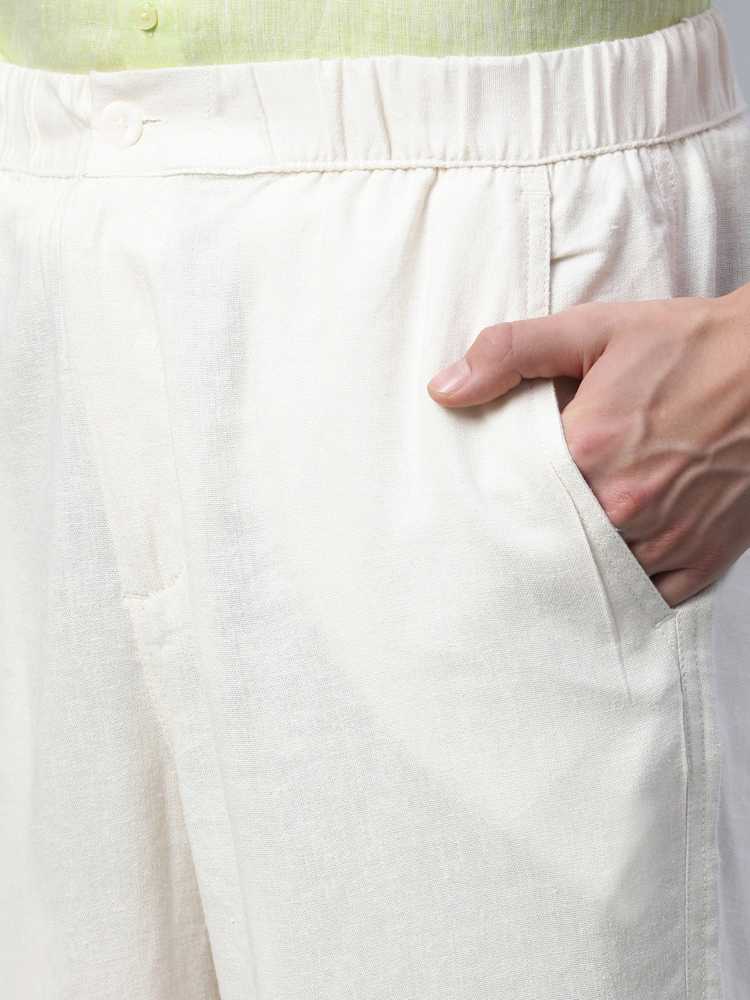 Men's Linen Viscose Regular Fit Pant Cream