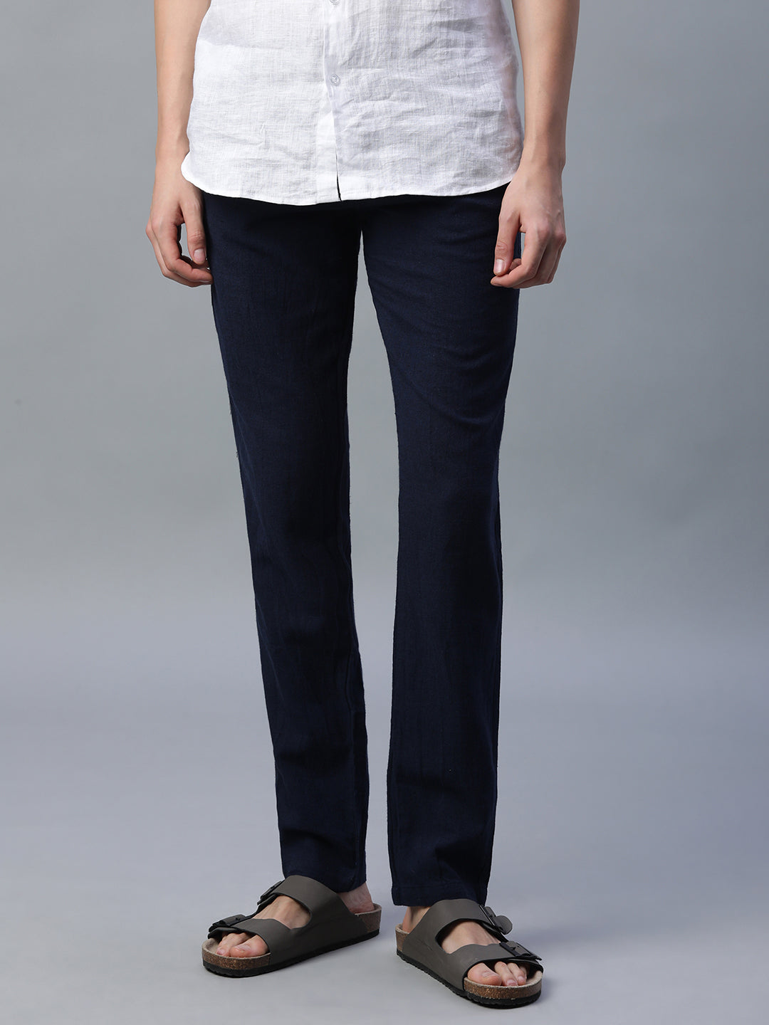 Men's Navy Cotton Linen Slim Fit Pant