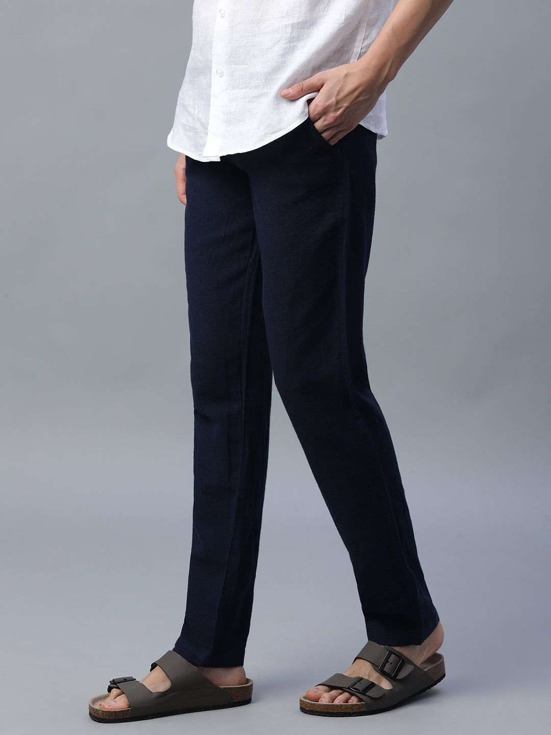 Men's Navy Cotton Linen Slim Fit Pant
