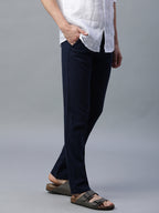 Men's Navy Cotton Linen Slim Fit Pant