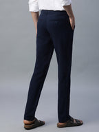 Men's Navy Cotton Linen Slim Fit Pant