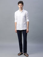 Men's Navy Cotton Linen Slim Fit Pant
