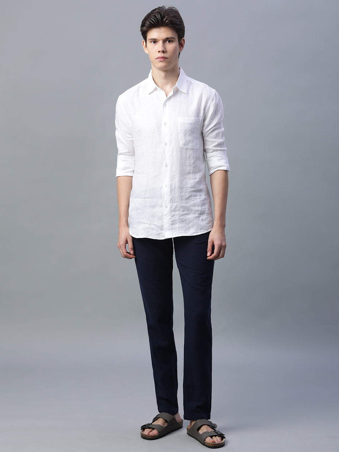 Men's Navy Cotton Linen Slim Fit Pant