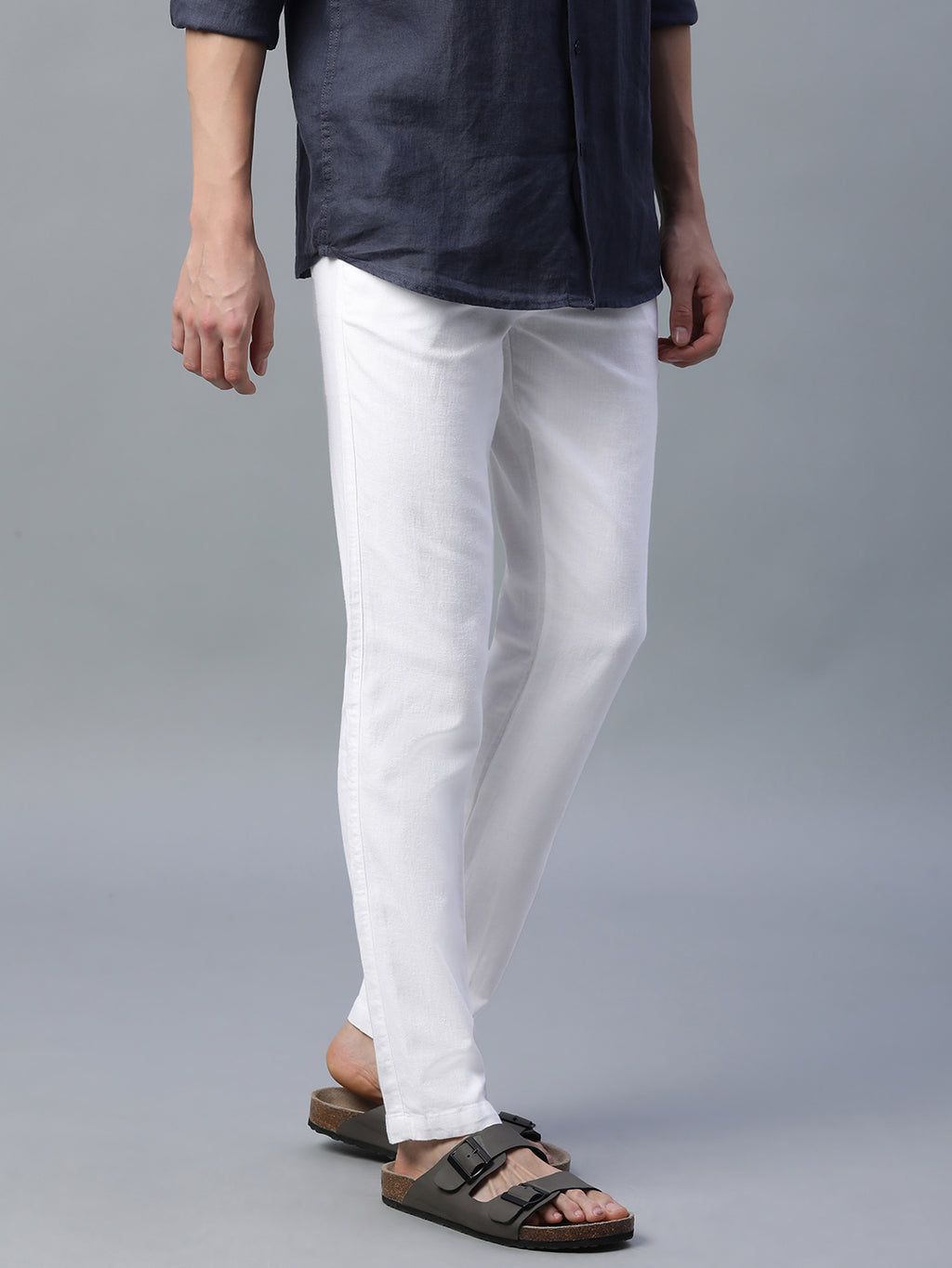 Men's White Cotton Linen Slim Fit Pant
