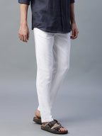 Men's White Cotton Linen Slim Fit Pant