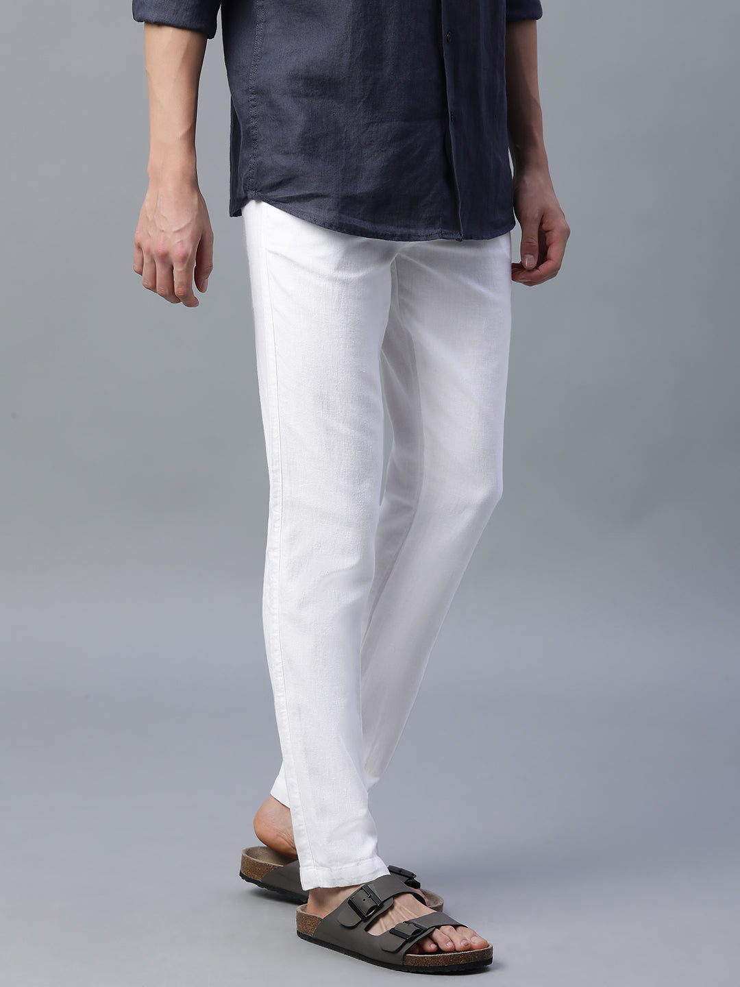 Men's White Cotton Linen Slim Fit Pant