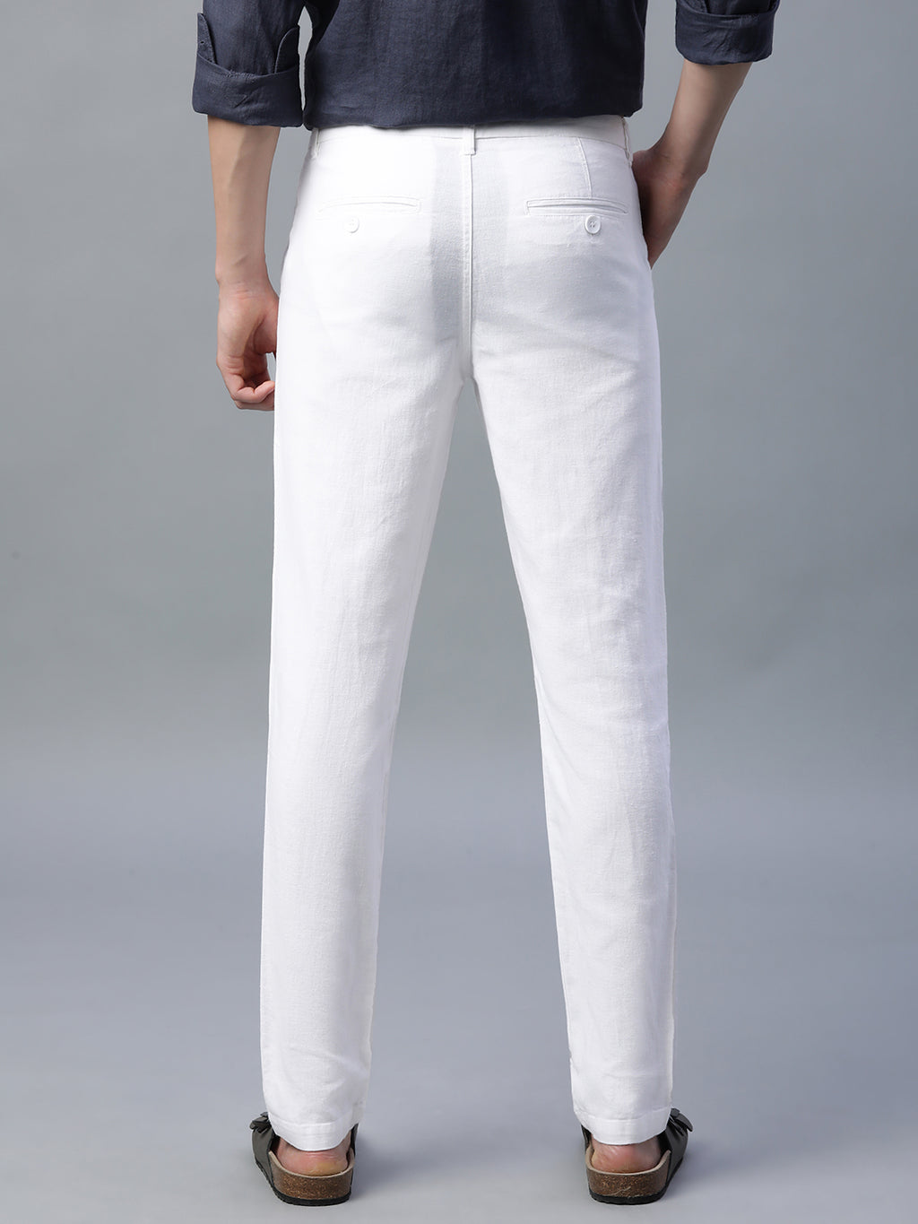 Men's White Cotton Linen Slim Fit Pant