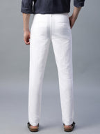 Men's White Cotton Linen Slim Fit Pant