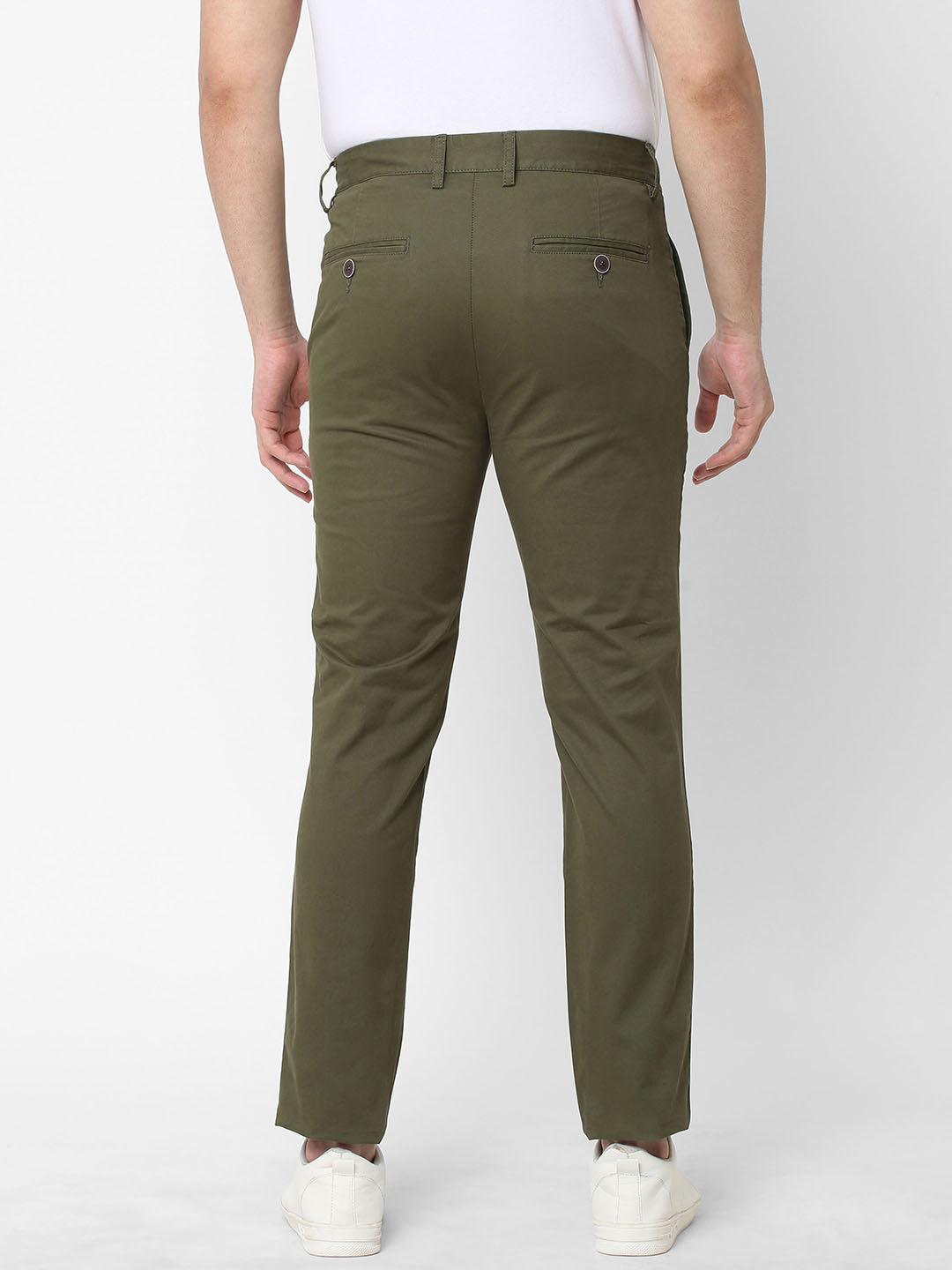 Men's Olive Cotton Lycra Slim Fit Pant