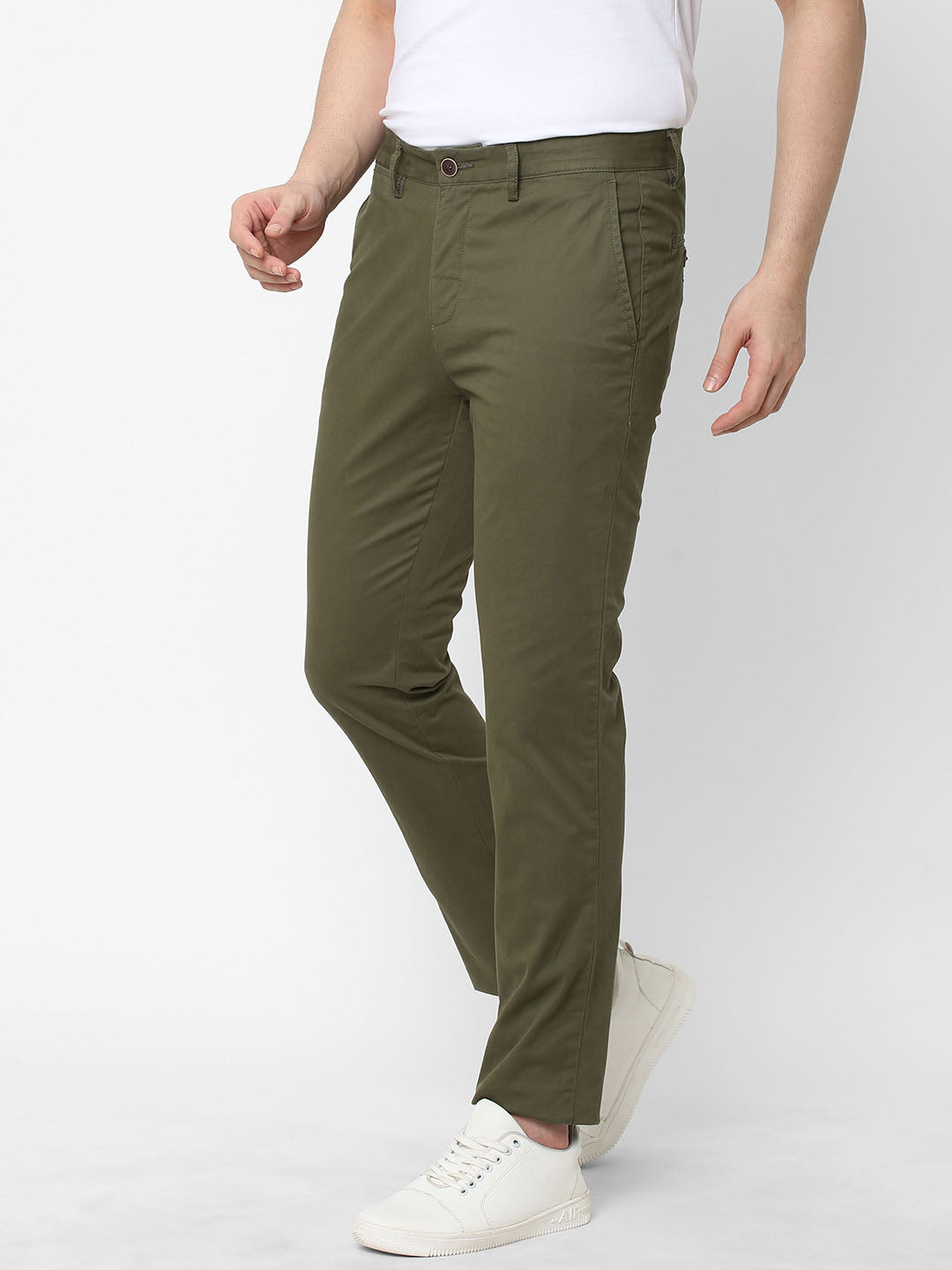 Men's Olive Cotton Lycra Slim Fit Pant