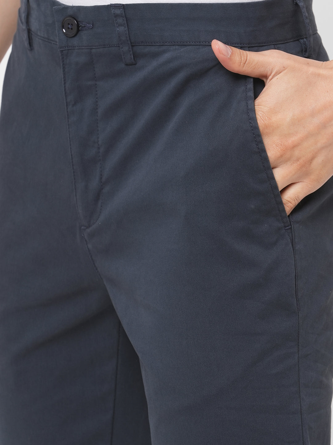 Men's Navy Cotton Lycra Slim Fit Pant