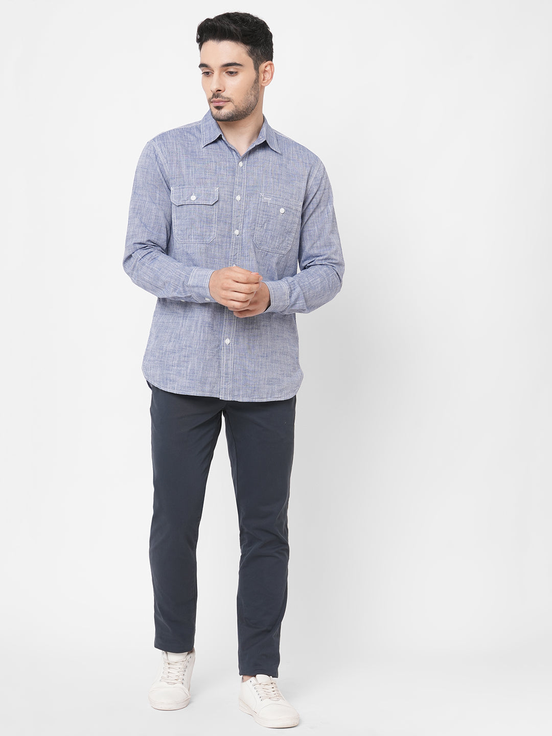Men's Navy Cotton Lycra Slim Fit Pant