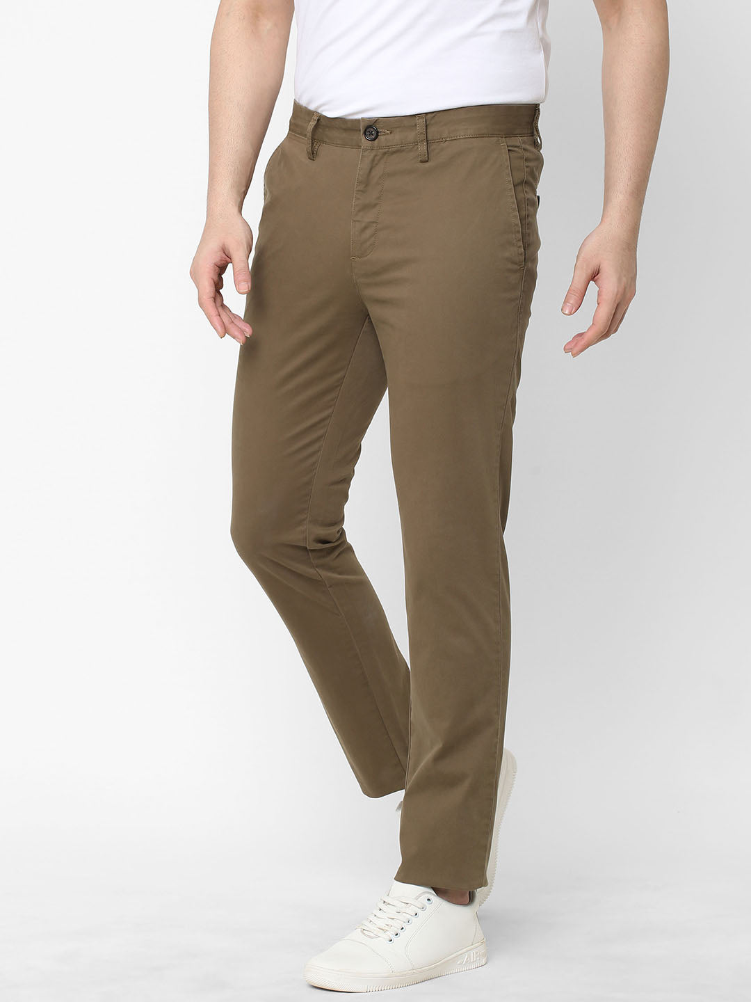 Men's Lt Brown Cotton Lycra Slim Fit Pant