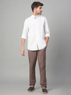 Men's Brown Cotton Lycra Slim Fit Pant