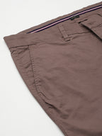 Men's Brown Cotton Lycra Slim Fit Pant