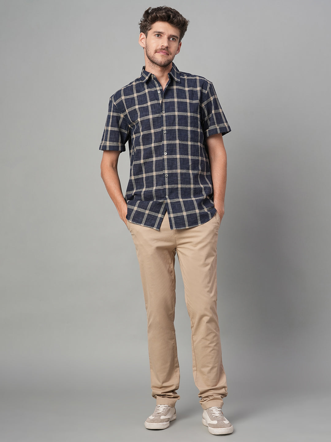 Men's Khaki Cotton Lycra Slim Fit Pant