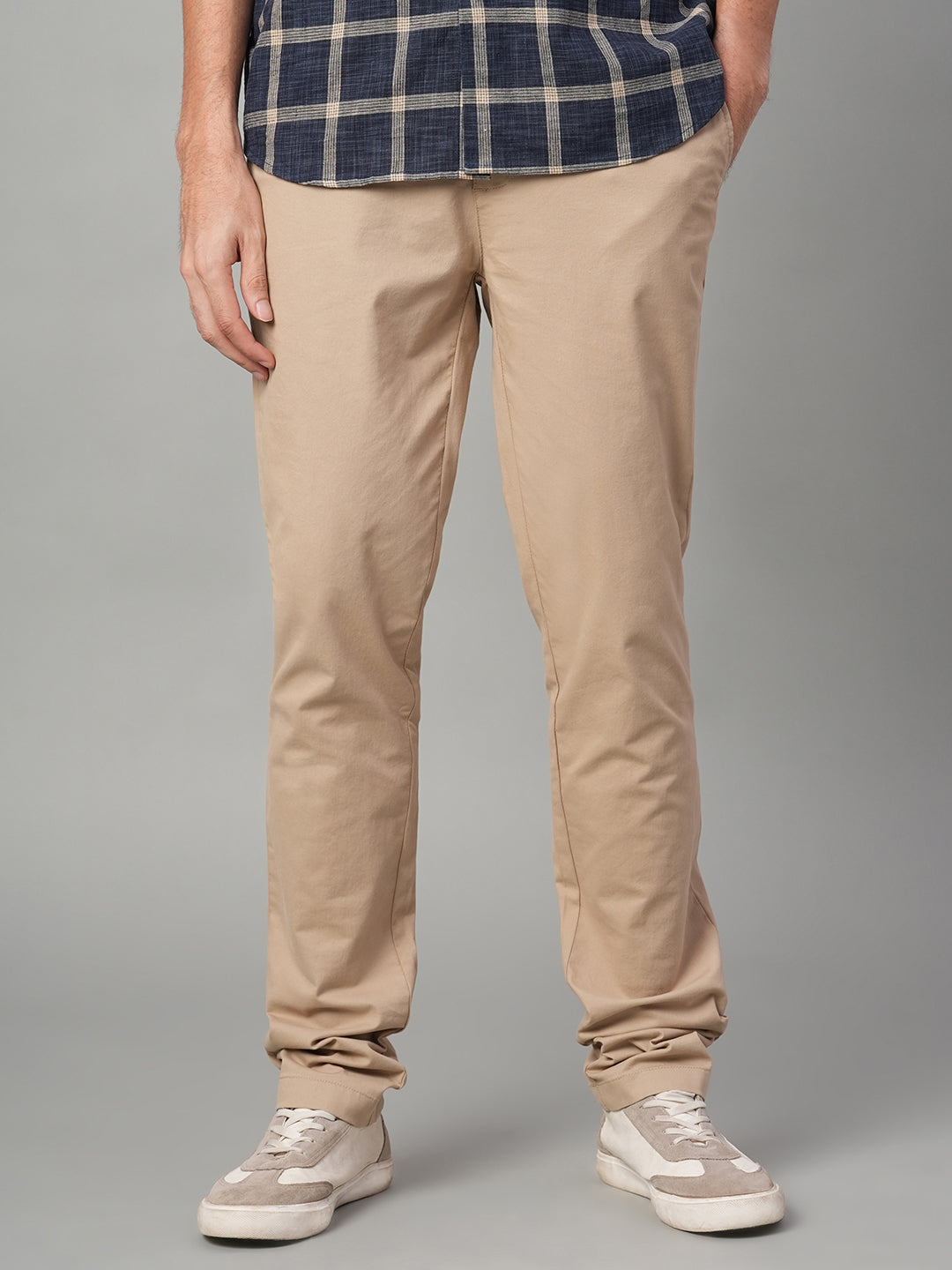 Men's Khaki Cotton Lycra Slim Fit Pant