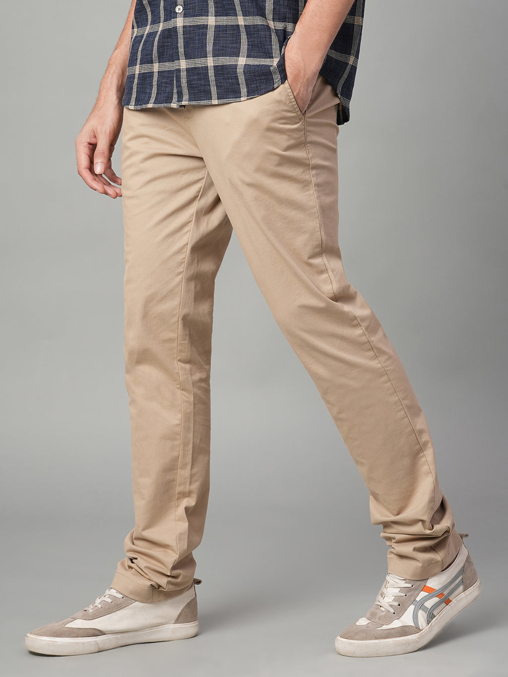 Men's Khaki Cotton Lycra Slim Fit Pant