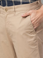 Men's Khaki Cotton Lycra Slim Fit Pant