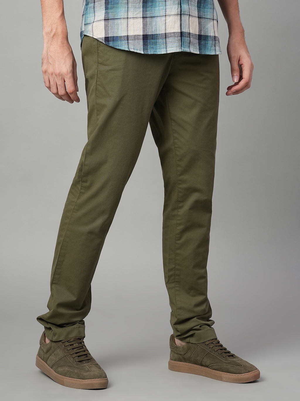 Men's Olive Cotton Lycra Slim Fit Pant