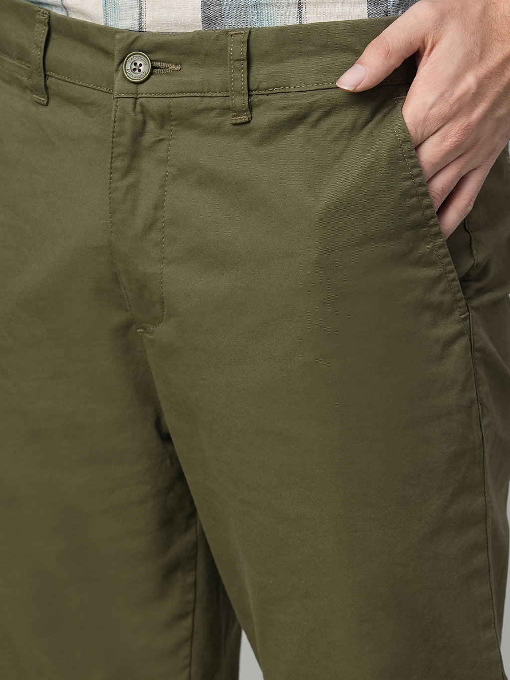 Men's Olive Cotton Lycra Slim Fit Pant