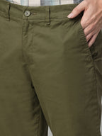 Men's Olive Cotton Lycra Slim Fit Pant
