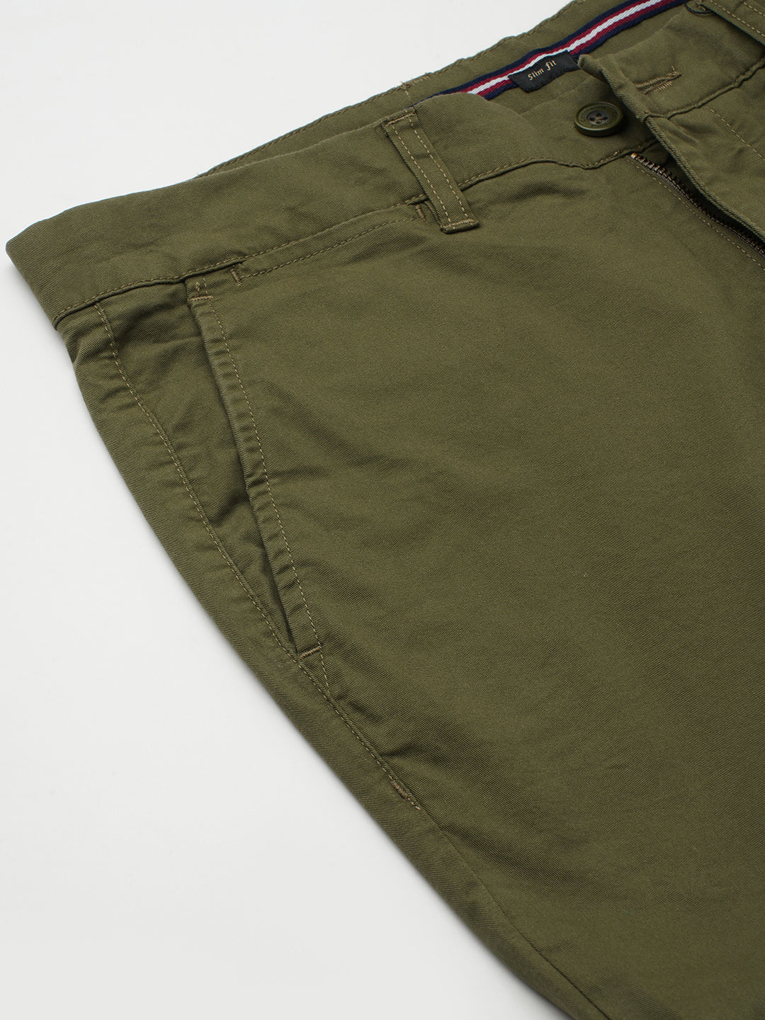 Men's Olive Cotton Lycra Slim Fit Pant