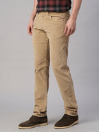 Men's Corduroy Khaki 100% Cotton Lycra Slim Fit Pant