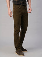 Men's Corduroy Olive 100% Cotton Lycra Slim Fit Pant