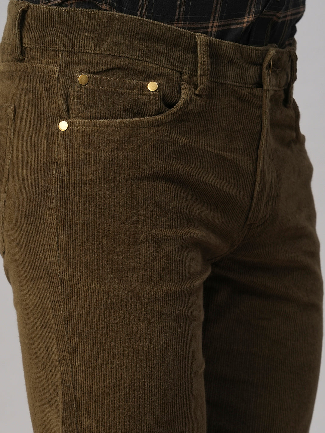 Men's Corduroy Olive 100% Cotton Lycra Slim Fit Pant
