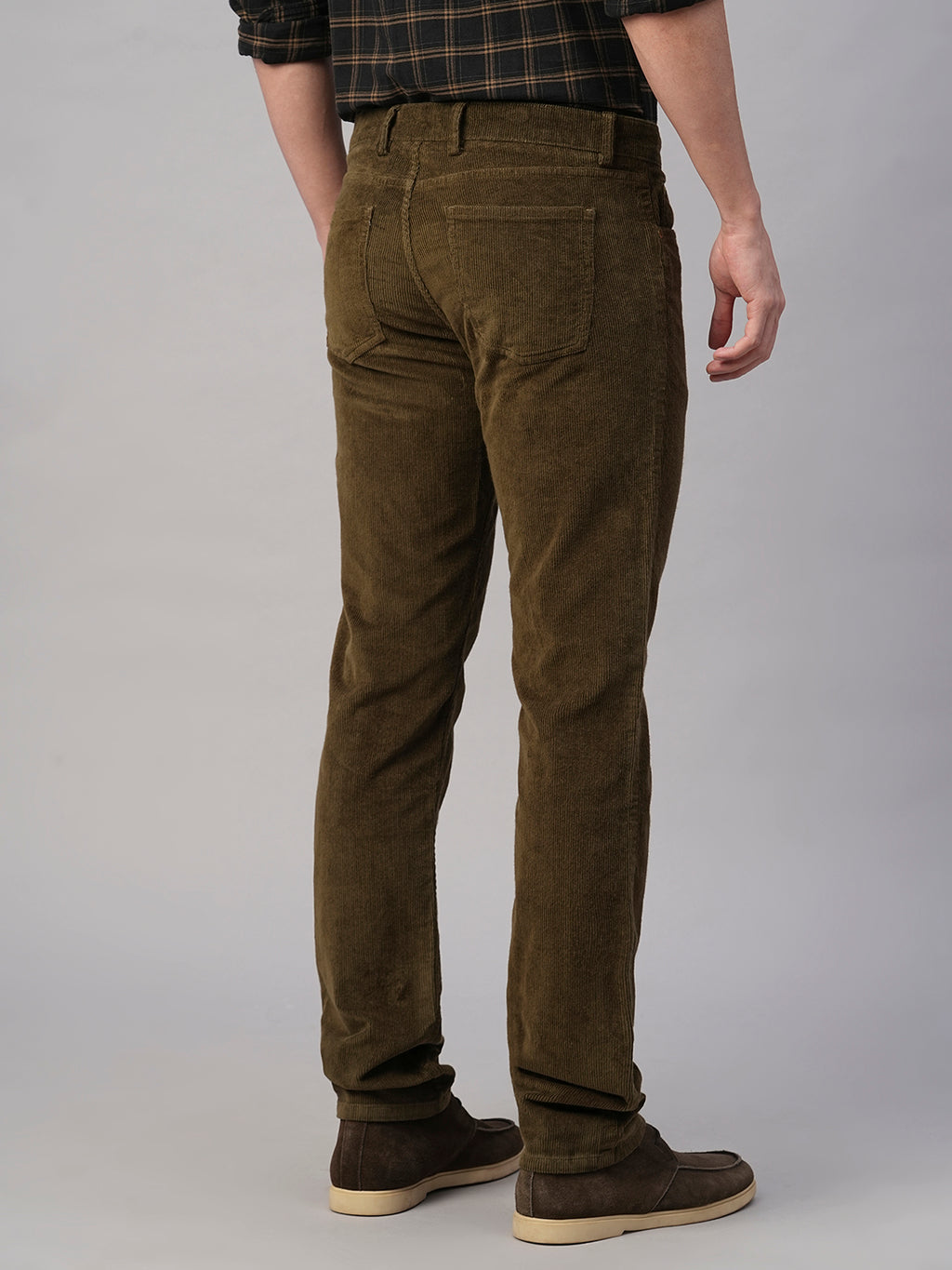Men's Corduroy Olive 100% Cotton Lycra Slim Fit Pant