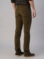 Men's Corduroy Olive 100% Cotton Lycra Slim Fit Pant