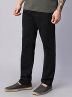 Men's Black Cotton Lycra Slim Fit Pant