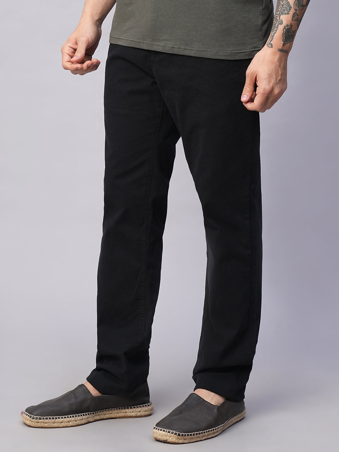 Men's Black Cotton Lycra Slim Fit Pant