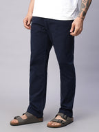 Men's Navy Cotton Lycra Slim Fit Pant