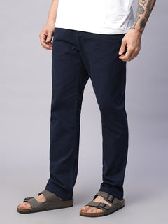Men’s Cotton Lycra Slim Fit Side Seam Pockets Pant Navy