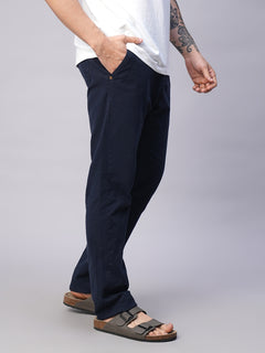 Men’s Cotton Lycra Slim Fit Side Seam Pockets Pant Navy