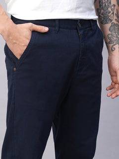Men’s Cotton Lycra Slim Fit Side Seam Pockets Pant Navy